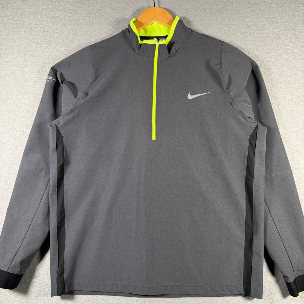 Nike Golf Tour Performance Dri-FIT Quarter Zip Gray Neon Green Mens Large 640092